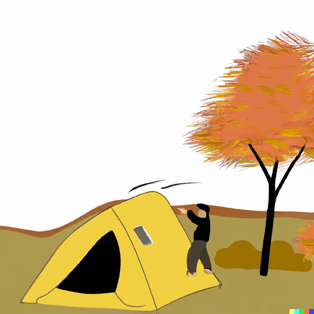 나무아래 텐트를 치고 있는 남자